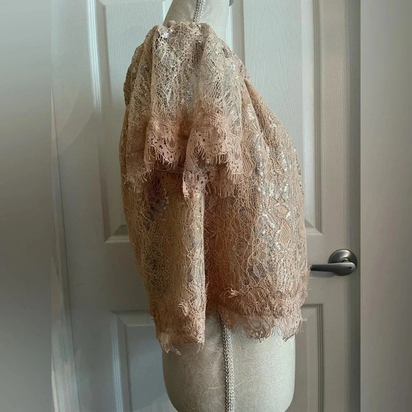Revolve Endless Rose Off The Shoulder Shimmer light pink & silver top size M NWT - Picture 9 of 16
